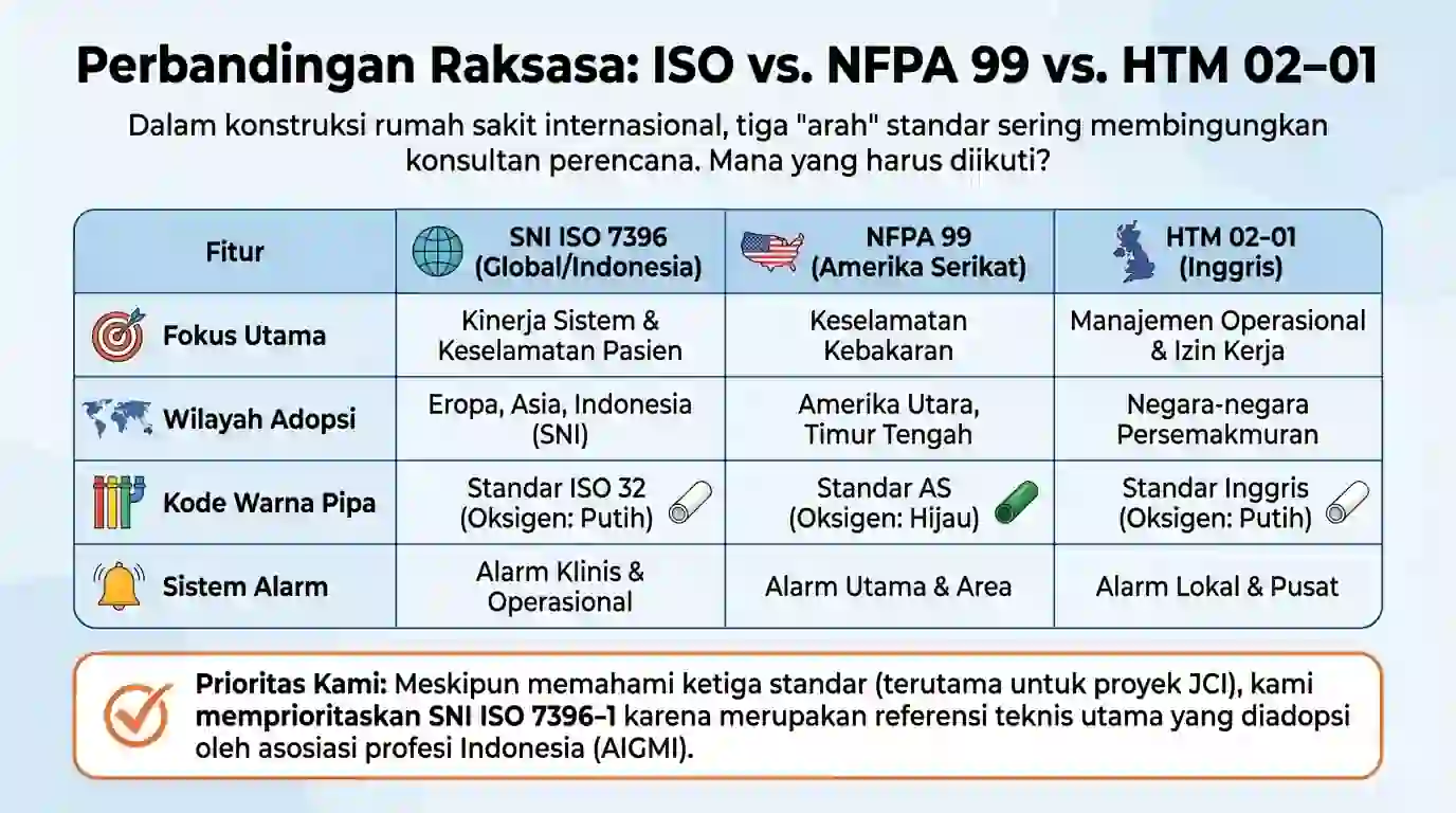 perbandingan pipa standar ISO, NFPA dan HTM untuk gas medis nodemedic