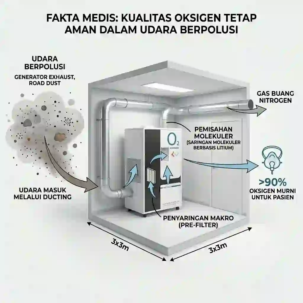 kualitas gas oksigen dari generator oksigen yang tercemar